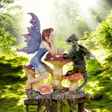 Load image into Gallery viewer, Mystical Fairy and Dragon Statue - Fantasy Toadstool Decor Ornament 16cm