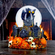 Load image into Gallery viewer, Halloween Black Cat Snow Globe Pumpkin Graveyard Skull Gothic Ornament