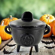 Load image into Gallery viewer, Witchcraft Cast Iron Pentagram Cauldron Medium Wiccan Pagan Spiritual Tool