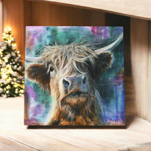 Load image into Gallery viewer, HECTOR HIGHLAND COW Ceramic Art Tile by PANKHURST GALLERY 20x20cm Ready to Hang - Boxed