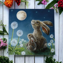 Load image into Gallery viewer, Judith Yates - Moonbathing Hare Ceramic Wall Art Tile 20x20cm - Whimsical Moonlight Scene - Home Décor Gift - Ready to Display with Hanging Hook