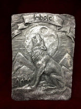 Load image into Gallery viewer, Imbolc Wolf Silver Coloured Wall Plaque Pagan Wiccan Sculpture Ornament