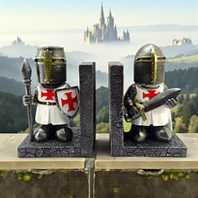Laden Sie das Bild in den Galerie-Viewer, Templar Knight Bookend Set Medieval Warrior Crusader Gothic Library Decor