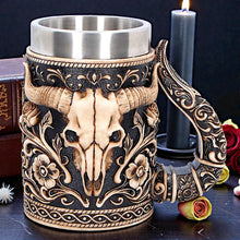 Load image into Gallery viewer, Bull Skull Tankard Western Cowboy Mug Gothic Barware Collectible Drinkware