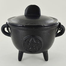 Load image into Gallery viewer, Witchcraft Cast Iron Pentagram Cauldron Medium Wiccan Pagan Spiritual Tool