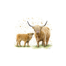 Load image into Gallery viewer, Happy Highlands Ceramic Art Tile by Bree Merryn 20x20cm - Wall Ready - Highland Cow & Calf