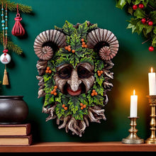 Laden Sie das Bild in den Galerie-Viewer, Pagan Horned Forest Guardian Sculpture Green Man Wall Plaque Wiccan Decor