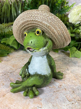 Laden Sie das Bild in den Galerie-Viewer, Hilarious Fiesta Frog Garden Ornament Handmade Resin Lawn Decoration-OsirisTradingUK