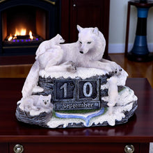 Load image into Gallery viewer, Mother Wolf with Pups Perpetual Calendar Arctic Wildlife Figurine Home Decor