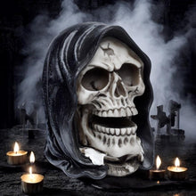 Load image into Gallery viewer, Reaper Skull Figurine Gothic Resin Head Statue Halloween Ornament Horror Decor