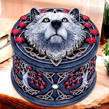 Load image into Gallery viewer, Guardian Wolf Trinket Box Storage Celtic Keepsake Fantasy Art Decor Ornament