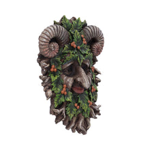 Laden Sie das Bild in den Galerie-Viewer, Pagan Horned Forest Guardian Sculpture Green Man Wall Plaque Wiccan Decor
