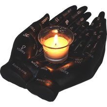 Load image into Gallery viewer, Palmist's Guide Black Chiromancy Hands Candle Holder | Gothic Decor, Hand-Painted Resin, 22.3cm