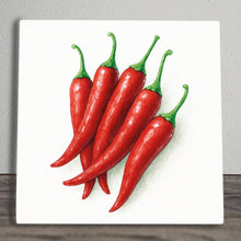 Laden Sie das Bild in den Galerie-Viewer, Red Spicy Chilli Ceramic Tile Artwork 20cm Kitchen Décor Hot Pepper Wall Plaque