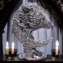 Load image into Gallery viewer, Celtic Crescent Wolf and Moon Ornament Knotwork Sculpture ancient symbolism