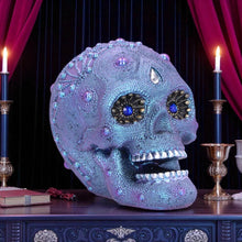 Laden Sie das Bild in den Galerie-Viewer, Gothic Jewelled Skull Figurine Gemstone Eyes Halloween Art Decor Ornament Gift