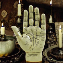 Load image into Gallery viewer, Palmistry Hand Sculpture with Guide - Resin Fortune Telling Decor, Mystical Occult Palm Reading Tool, Astrology Gift