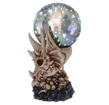 Load image into Gallery viewer, Skeletal Dragon Skull Figurine with Light-Up Orb Multi-coloured LED Skulls Gift Boxed.
