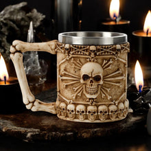 Laden Sie das Bild in den Galerie-Viewer, Gothic Skull Mug - Bone Handle Halloween Home Decor Tankard