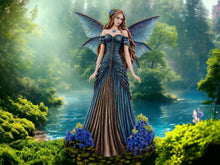 Load image into Gallery viewer, Royal Azure Enchantment - Elegant Resin Fairy Statue with Iridescent Wings, Majestic Garden Fairy Collectible, Enchanted Forest Decor-OsirisTradingUK