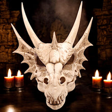 Laden Sie das Bild in den Galerie-Viewer, Large Dragon Skull Sculpture - Gothic Mythical Decor Resin Figurine