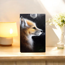 Load image into Gallery viewer, FOX IN MOON LIGHT Ceramic Art Tile by D.Finney | 30x20 cm Wall Hanging | Ready to Hang