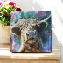 Load image into Gallery viewer, HECTOR HIGHLAND COW Ceramic Art Tile by PANKHURST GALLERY 20x20cm Ready to Hang - Boxed