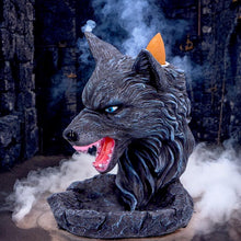 Load image into Gallery viewer, Dark Wolf Head Backflow Incense Burner | Hand-Painted Resin Aromatherapy Ornament 11.5cm