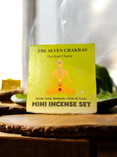 Load image into Gallery viewer, Seven Chakras Mini Incense Set with Incense Stand, Bamboo less Sticks & Cones - Chakra Healing, Aromatherapy