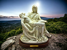Load image into Gallery viewer, Michelangelo La Pieta Resin Statue on Wood Base, 32x26cm – Evocative Christian Art for Spiritual Enrichment and Contemplative Decor