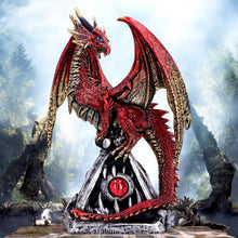 Load image into Gallery viewer, Fantasy Red Dragon Figurine Gothic Sculpture Pyramid Base Crystal Glass Eye Decor