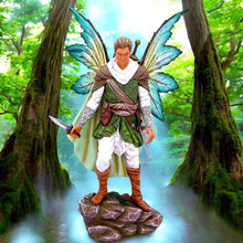 Load image into Gallery viewer, Enchanting Forest Elf Warrior Figurine Male Fairy Statue with Swords & Majestic Wings
