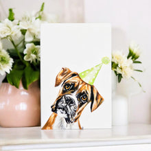 Load image into Gallery viewer, Party Boxer Ceramic Wall Art Tile by Victoria Coleman 20x30 cm – Dog Lover’s Decorative Artwork, Ready to Hang, Gift for Boxer Owners, Unique Home Décor