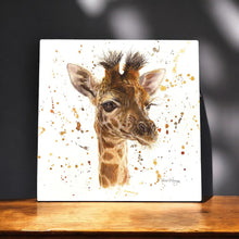 Load image into Gallery viewer, GEMIMA Ceramic Art Tile by Bree Merryn - 20x20 cm Animal Art Wall Decor - Baby Giraffe Ready to Hang