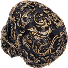 Laden Sie das Bild in den Galerie-Viewer, Ornate Black and Gold Skull Ornament Gothic Home Décor Elegant Skull Sculpture