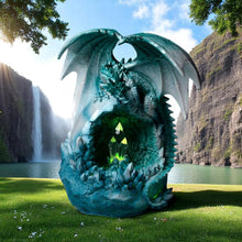 Laden Sie das Bild in den Galerie-Viewer, Blue Ice Dragon with LED Crystal | Fantasy Mythical Creature Ornament | Gothic Resin Sculpture