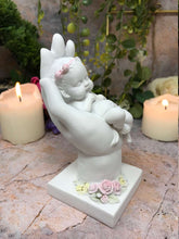 Load image into Gallery viewer, Beautiful Baby Girl Angel Cherub Resting in Hand Pink Roses Ornament Mothers Nana Grandma Gift Present-OsirisTradingUK