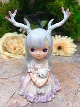 Laden Sie das Bild in den Galerie-Viewer, Adorable Mythical Creature Girl with Bear Sculpture Faun Figurine Fantasy Children of the Forest Collection-OsirisTradingUK