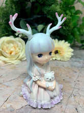 Laden Sie das Bild in den Galerie-Viewer, Adorable Mythical Creature Girl with Bear Sculpture Faun Figurine Fantasy Children of the Forest Collection-OsirisTradingUK