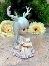 Laden Sie das Bild in den Galerie-Viewer, Adorable Mythical Creature Girl with Bear Sculpture Faun Figurine Fantasy Children of the Forest Collection-OsirisTradingUK