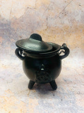 Load image into Gallery viewer, Cast Iron Cauldron Triquetra Wiccan Supplies Pagan Gift Altar