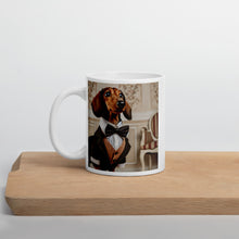 Load image into Gallery viewer, Elegant Dachshund in Tuxedo Mug | Adorable 11oz Coffee Cup | Perfect Gift for Dog Lovers | Classy Daschund Mug
