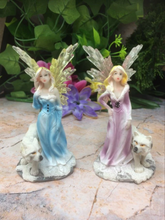 Load image into Gallery viewer, Pair of Small Fairies with Wolves Figurine Fantasy Fairy Figure Mythical Statue-OsirisTradingUK