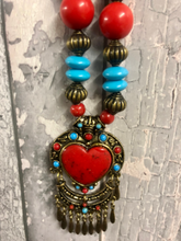 Load image into Gallery viewer, Tibetan Statement Necklace in Turquoise Blue Red Brass and Stone Vintage Style-OsirisTradingUK