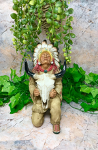 Laden Sie das Bild in den Galerie-Viewer, Indian Chief Sitting with Buffalo Skull Figurine Native American Sculpture-OsirisTradingUK