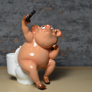 Comical Statue Pig on the Toilet Sculpture Piggs Collection Figure Ornament