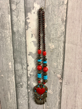 Load image into Gallery viewer, Tibetan Statement Necklace in Turquoise Blue Red Brass and Stone Vintage Style-OsirisTradingUK