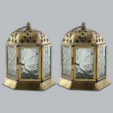 Load image into Gallery viewer, Pair of Moroccan Style Lanterns Brass Antique Tea Light Candle Holders-OsirisTradingUK
