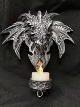 Load image into Gallery viewer, Novelty Gothic Dragon Head Candle Holder with LED Light Wall Plaque Fantasy Art