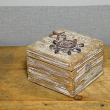 Laden Sie das Bild in den Galerie-Viewer, Reclaimed Wood Nautical Ship Wheel Box Ornament Hand Made Home Decor-OsirisTradingUK